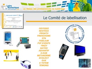 Le Comité de labellisation
ODYSSEE
NEOTESS
PROXITV
FRENCHOME
STN
FIDELIUM
P2P EVENTS
TWIZY
NATOO
ADVANTIF
E-KUB
METANORME
ECOLECT
GAX
E TOTEM
TEMONIS
 