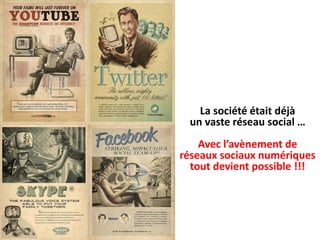 La société était déjà
  un vaste réseau social …
    Avec l’avènement de
réseaux sociaux numériques
  tout devient possible !!!
 