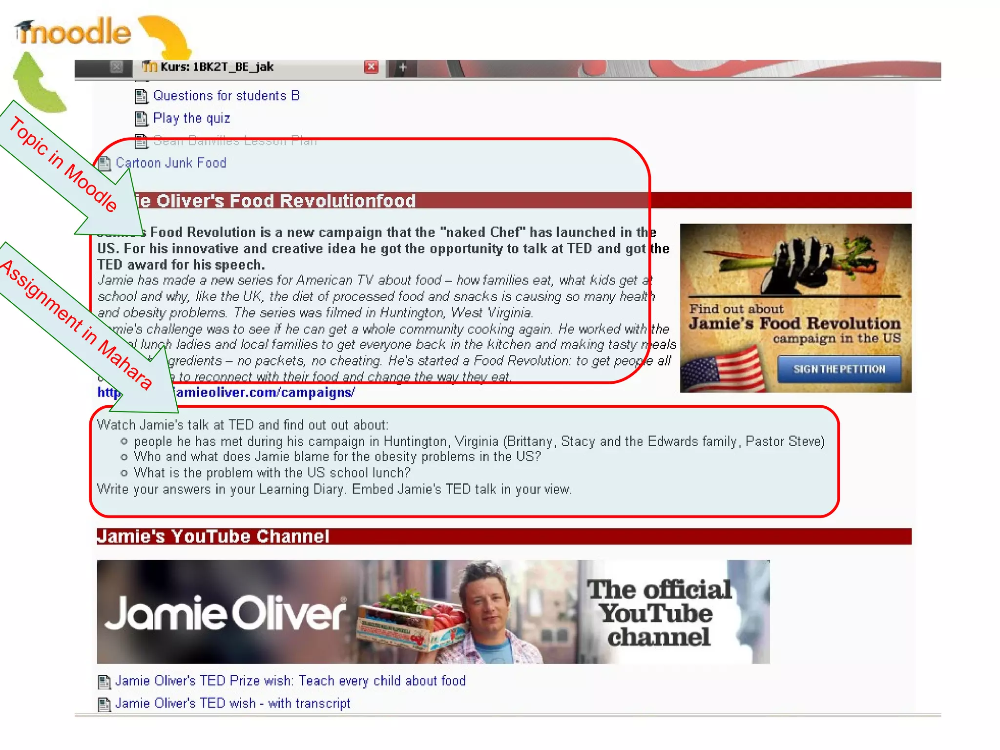 Topic in Moodle Assignment in Mahara 