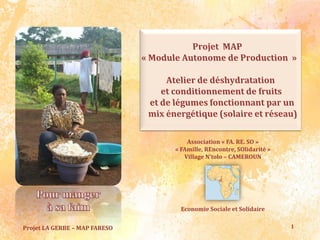 1Projet LA GERBE – MAP FARESO
Association « FA. RE. SO »
« FAmille, REncontre, SOlidarité »
Village N’tolo – CAMEROUN
Economie Sociale et Solidaire
 
