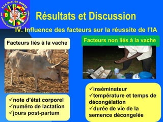 Résultats et Discussion
IV. Influence des facteurs sur la réussite de l’IA
Facteurs liés à la vache Facteurs non liés à la...