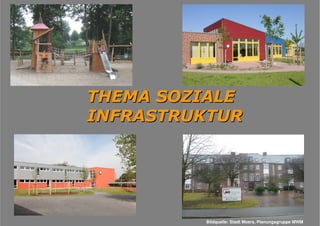 Flächennutzungsplanungincl.Bausteine
Stadtentwicklungskonzept
- 22 - Planungsgruppe MWM, Aachen September 2010
THEMA SOZIALETHEMA SOZIALE
INFRASTRUKTURINFRASTRUKTUR
Bildquelle: Stadt Moers, Planungsgruppe MWM
 
