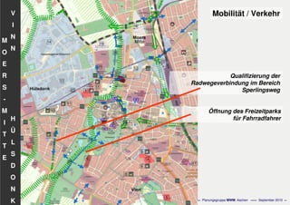 Flächennutzungsplanungincl.Bausteine
Stadtentwicklungskonzept
- 77 - Planungsgruppe MWM, Aachen September 2010
V
I
N
N
H
Ü
L
S
D
O
N
K
M
O
E
R
S
-
M
I
T
T
E
Mobilität / Verkehr
Öffnung des Freizeitparks
für Fahrradfahrer
Qualifizierung der
Radwegeverbindung im Bereich
Sperlingsweg
 