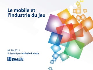Le mobile et
l'industrie du jeu




Mobiz 2011
Présenté par Nathalie Rajotte
 