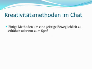 Vorbereitende KlärungMotivationen und Erwartungen der TeilnehmerZiel: Einstimmung auf das Seminar und Klärung der EingangsvoraussetzungenDer Moderator schickt an die Teilnehmer Fragen bezüglich ihrer Motivation und Erwartungen, diese sollen beantwortet werdenPer E-MailFür jede Gruppengröße geeignet 