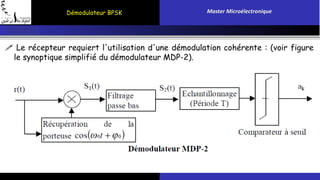 Démodulateur BPSK Master Microélectronique 
 Le récepteur requiert l'utilisation d'une démodulation cohérente : (voir figure 
le synoptique simplifié du démodulateur MDP-2). 
 