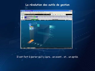 La révolution des outils de gestion




                                     NavigationPrez.wmv




Il est fort à parier qu’il y aura… un avant… et… un après.
 