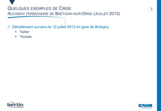 PrésentationCorporate•Juin2013
QUELQUES EXEMPLES DE CRISE
ACCIDENT FERROVIAIRE DE BRÉTIGNY-SUR-ORGE (JUILLET 2013)
 Dérai...