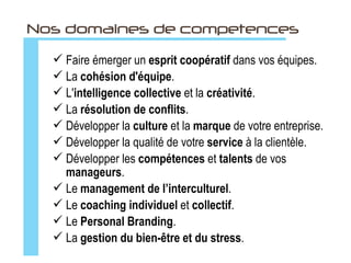 Ce que les organisations doivent intégrer

   1. Savoir partager leur vision - mission, valeurs, etc. - avec
      l'ensemble de leurs collaborateurs et développer un esprit
      d'appartenance.
   2. Permettre à leurs collaborateurs d'être responsables des
      projets et des ambitions de l'organisation. Développer un
      esprit de confiance et de discipline.
   3. Développer un équilibre relationnel et une intelligence
      comportementale. Permettre à leurs collaborateurs de
      mieux se connaître mutuellement afin de développer leur
      confiance et leur esprit d'équipe. Acquérir des
      compétences en communication - savoir écouter, avoir de
      l'empathie, être responsable de sa communication, etc.
 