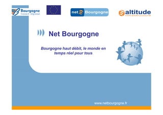 Net Bourgogne
Bourgogne haut débit, le monde en
      temps réel pour tous




                           www.netbourgogne.fr
 