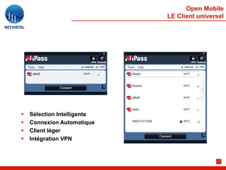Open Mobile
                             LE Client universel




   Sélection Intelligente
   Connexion Automatique
   Client léger
   Intégration VPN


                                              20
 