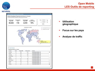Open Mobile
     LES Outils de reporting




   Utilisation
    géographique

   Focus sur les pays

   Analyse de traffic




                          28
 