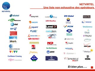NETVIRTEL
Une liste non exhaustive des opérateurs




                  Et bien plus…..    8
 