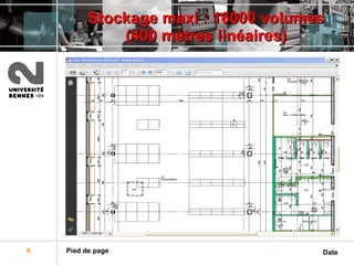 Stockage maxi : 16000 volumes (400 mètres linéaires) 