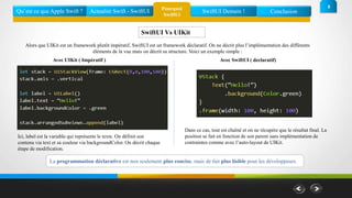 8
Alors que UIKit est un framework plutôt impératif, SwiftUI est un framework déclaratif. On ne décrit plus l’implémentati...
