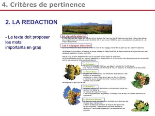 4. Critères de pertinence
2. LA REDACTION
- Le texte doit proposer
les mots
importants en gras

 