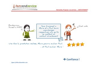 Demandez, Proposez vos services … GRATUITEMENT!




                                           Confiance !
Open Coffee décembre 2011
 