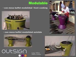 • con mesa buffet modalidad front cooking
• con mesa buffet modalidad asistida
Long. 140cm
Vidrio o resina
Modulable
documento no contractual; queda totalmente prohibida la difusión sin autorización previa
 