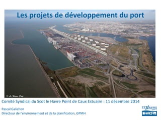 Les projets de développement du port
Comité Syndical du Scot le Havre Point de Caux Estuaire : 11 décembre 2014
Pascal Galichon
Directeur de l’environnement et de la planification, GPMH
 