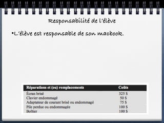 Responsabilité de l’élève
•L’élève est responsable de son macbook.
 