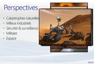 Perspectives
•   Catastrophes naturelles
•   Milieux industriels
•   Sécurité & surveillance
•   Militaire
•   Espace
 