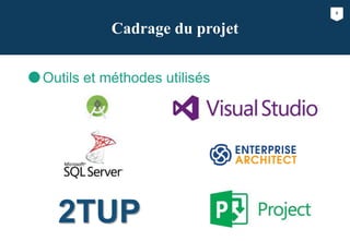 6
Cadrage du projet
Outils et méthodes utilisés
2TUP
 