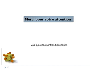 2727272727272727272727272727272727272727272727
Merci pour votre attention
Vos questions sont les bienvenues
 