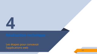 Réalisation technique
Les étapes pour concevoir
l’applications web
14
4
 