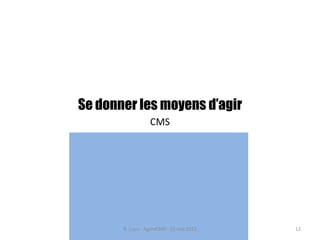Se donner les moyens d’agir
CMS
B. Lupu - AgoraCMS - 15 mai 2013 12
 