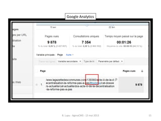 B. Lupu - AgoraCMS - 15 mai 2013 15
Google Analytics
 