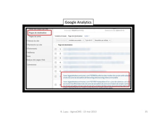 B. Lupu - AgoraCMS - 15 mai 2013 35
Google Analytics
 