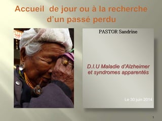 PASTOR Sandrine
D.I.U Maladie d’Alzheimer
et syndromes apparentés
Le 30 juin 2014
1
 