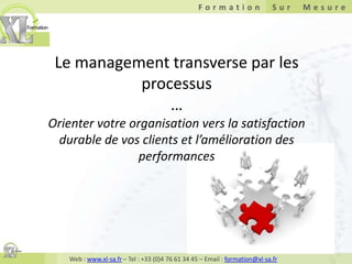 Le management transverse par les processus …Orienter votre organisation vers la satisfaction durable de vos clients et l’amélioration des performances  
