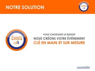 NOTRE SOLUTION




              VOUS CHOISISSEZ LE BUDGET
          NOUS CRÉONS VOTRE ÉVÉNEMENT
          CLÉ EN MAIN ET SUR MESURE
 