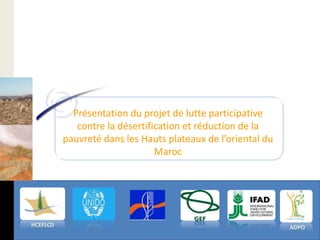 Présentation du projet de lutte participative
             contre la désertification et réduction de la
          pauvreté dans les Hauts plateaux de l’oriental du
                                Maroc




HCEFLCD                                                       ADPO
 