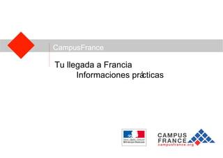 CampusFrance

Tu llegada a Francia
      Informaciones prá
                      cticas
 