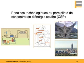 Principes technologiques du parc pilote de
       concentration d’énergie solaire (CSP)




Ciments du Maroc - Italcementi Group                50
 