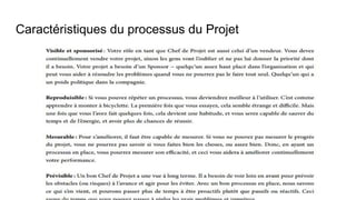 Caractéristiques du processus du Projet
 