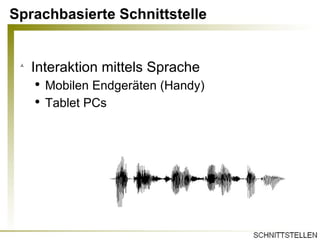 Sprachbasierte Schnittstelle Interaktion mittels Sprache Mobilen Endgeräten (Handy) Tablet PCs 