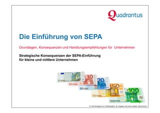 Die Einführung von SEPA
Grundlagen, Konsequenzen und Handlungsempfehlungen für Unternehmen
Strategische Konsequenzen der SEPA-Einführung
für kleine und mittlere Unternehmen
Für die Richtigkeit und Vollständigkeit der Angaben wird keine Gewähr übernommen.
1
 
