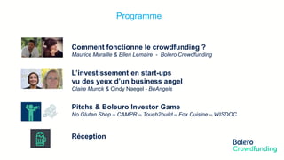 Member of the KBC group
Programme
Comment fonctionne le crowdfunding ?
Maurice Muraille & Ellen Lemaire - Bolero Crowdfund...