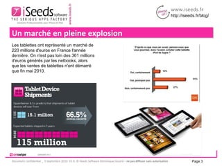Un marché en pleine explosion  Les tablettes ont représenté un marché de 220 millions d'euros en France l'année dernière. On n'est pas loin des 361 millions d'euros générés par les netbooks, alors que les ventes de tablettes n'ont démarré que fin mai 2010. Page  