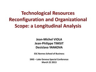 Technological Resources
Reconfiguration and Organizational
Scope: a Longitudinal Analysis
Jean-Michel VIOLA
Jean-Philippe TIMSIT
Desislava YANKOVA
ESC Rennes School of Business
SMS – Lake Geneva Special Conference
March 22 2013
 
