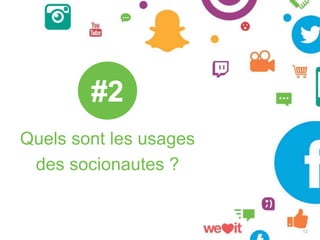 Quels sont les usages
des socionautes ?
#2
12
 
