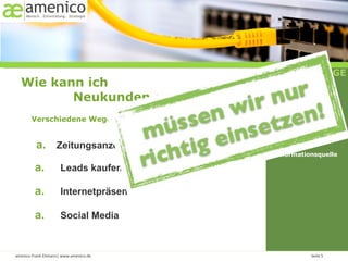 Wie kann ich  Neukunden gewinnen? Verschiedene Wege: NEUE WEGE Internet informiert... 69,0 % der Deutschen nutzen das Netz als Informationsquelle Leads kaufen Internetpräsenz Social Media Zeitungsanzeige 