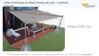 Voiles d‘ombrage en détail: Niveau des prix – systèmes
manuels
Soliday A: 9520,- Euro
 