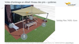 Voiles d‘ombrage en détail: Niveau des prix – systèmes
manuels
Soliday Flex: 7439,- Euro
 