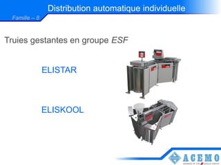 Distribution automatique individuelle
 Famille – 8



Truies gestantes en groupe ESF


               ELISTAR



               ELISKOOL
 