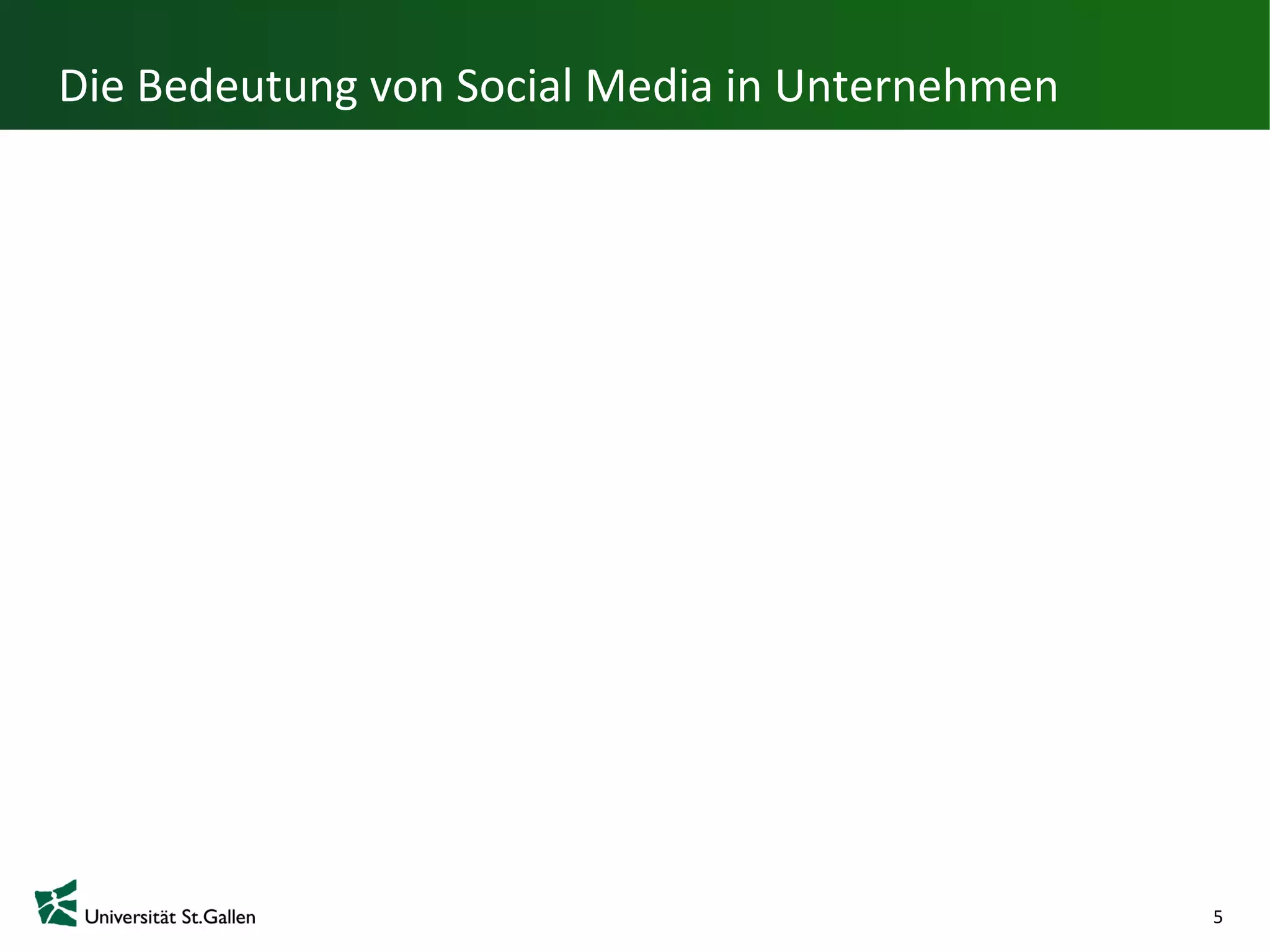 Die Bedeutung von Social Media in Unternehmen
100%




                                                    82%



                                                    65%



50%




                                                                    nimmt ab




                                                                                                               nimmt ab
                                                                                           steigt an




                                                                                                                                      steigt an
                                                                               bleibt so




                                                                                                                          bleibt so
                 nimmt ab




                                        steigt an
                            bleibt so




       29%                                                31%                                          40%
0%



             Niedrig                                            Mittel                                       Hoch



                                                                                                                                                  5
 