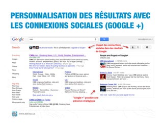 PERSONNALISATION DES RÉSULTATS AVEC
LES CONNEXIONS SOCIALES (GOOGLE +)




  www.adviso.ca
 
